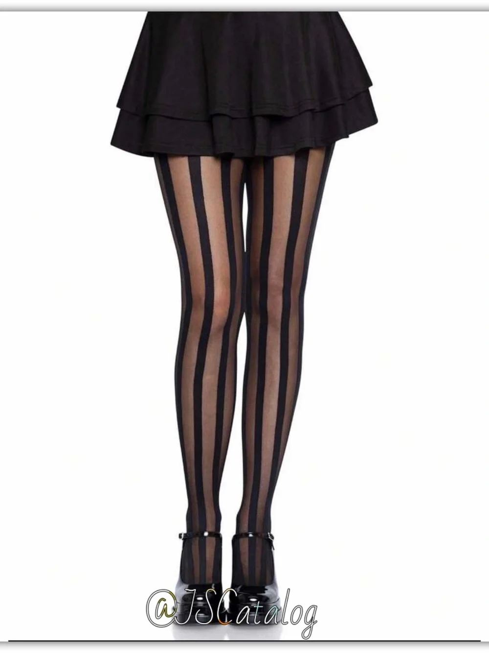 JSCatalog Black Vertical Stripe Sheer Tights